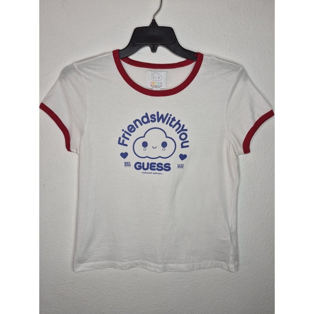 GUESS x FriendsWithYou Limited Edition Ringer Shirt Womens Large White Red